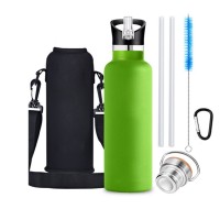 32oz stainless steel double wall water bottle with brush and straw