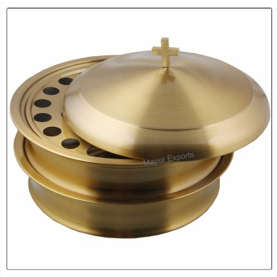 Stainless Steel Brass-Gold Finish Communion Tray Set