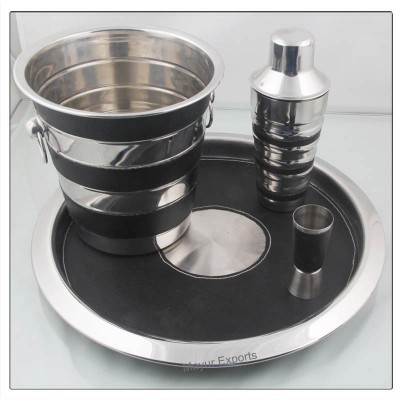 Stainless Steel Bar Set with Leather