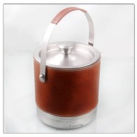 Stainless Steel Double Wall Ice Bucket with Leather Wrap / Jute Wrap